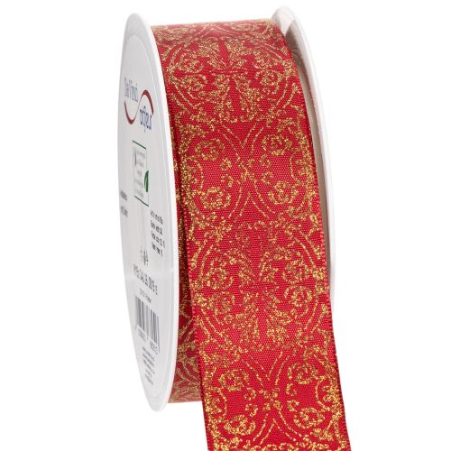 Ruban décoratif en polyester avec motifs dorés, 40 mm x 15 m, rouge et or | Floristik24.fr