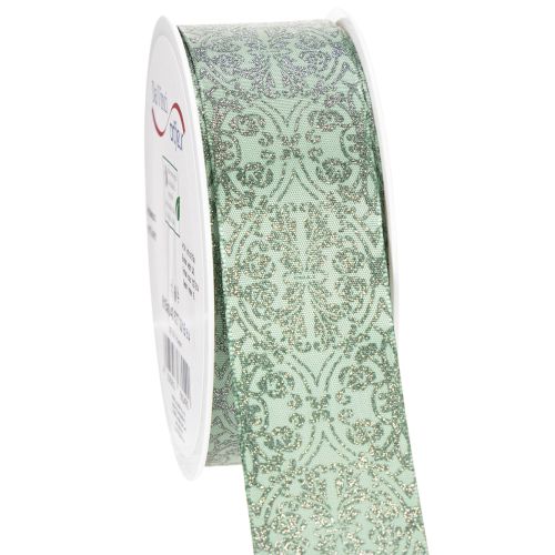 Ruban décoratif en polyester avec motif classique 40mm x 15m vert sauge | Floristik24.fr