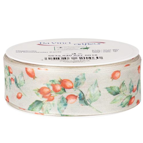 Ruban décoratif d'automne en polyester avec motif de baies et feuilles, 40 mm x 18 m | Floristik24.fr
