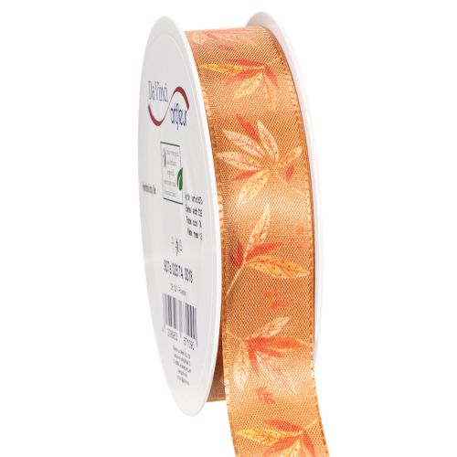 Ruban décoratif automnal en polyester avec motif de feuilles, 25 mm x 18 m