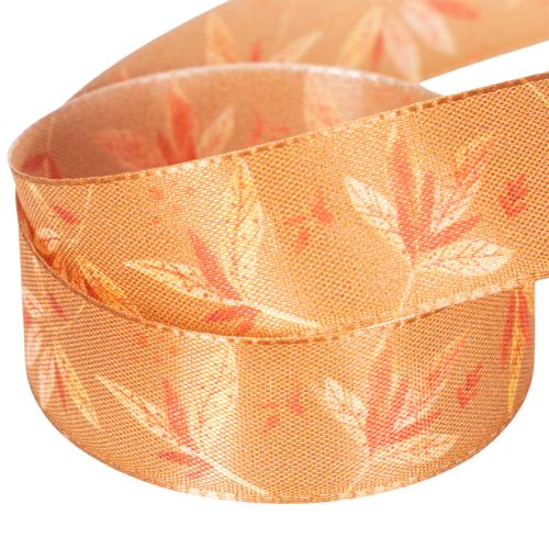 Ruban décoratif automnal en polyester avec motif de feuilles, 25 mm x 18 m | Floristik24.fr