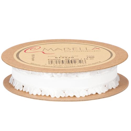 Ruban décoratif blanc avec motif cœur 20 mm x 15 m en polyester | Floristik24.fr
