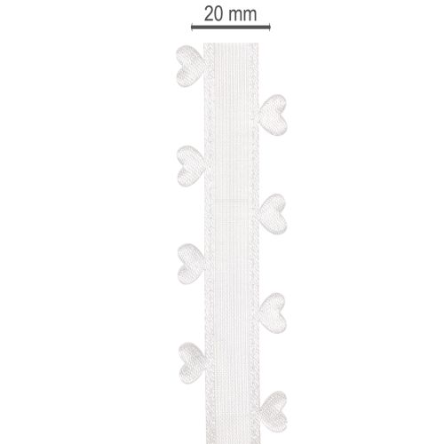Ruban décoratif blanc avec motif cœur 20 mm x 15 m en polyester | Floristik24.fr