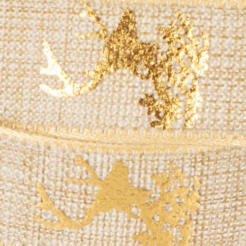 Ruban décoratif de Noël avec motif de cerf en polyester 15mm x 15m beige et doré | Floristik24.fr