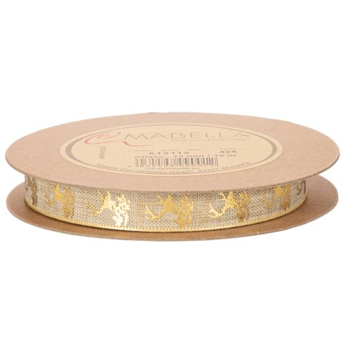 Ruban décoratif de Noël avec motif de cerf en polyester 15mm x 15m beige et doré | Floristik24.fr