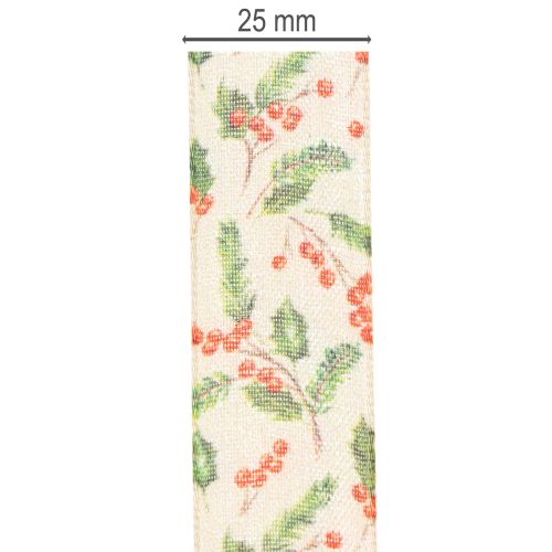 Ruban décoratif avec houx et baies bord stable 25mm 18m | Floristik24.fr