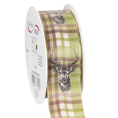 Ruban décoratif en tissu motif cerf 40 mm x 15 m vert beige marron