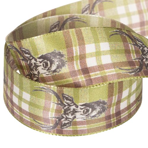 Ruban décoratif en tissu motif cerf 40 mm x 15 m vert beige marron | Floristik24.fr