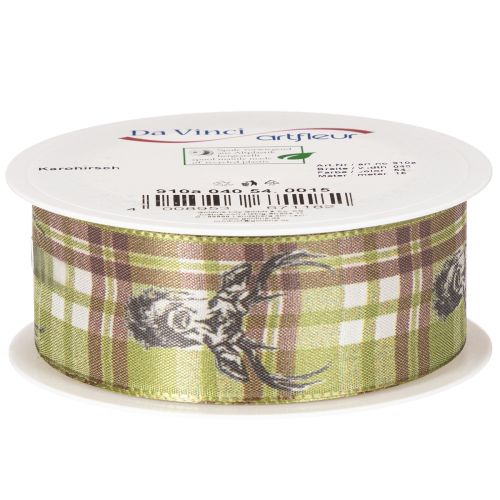 Ruban décoratif en tissu motif cerf 40 mm x 15 m vert beige marron | Floristik24.fr