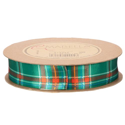 Ruban cadeau à motif écossais vert et rouge 25 mm x 20 m en polyester pour décoration intérieure | Floristik24.fr