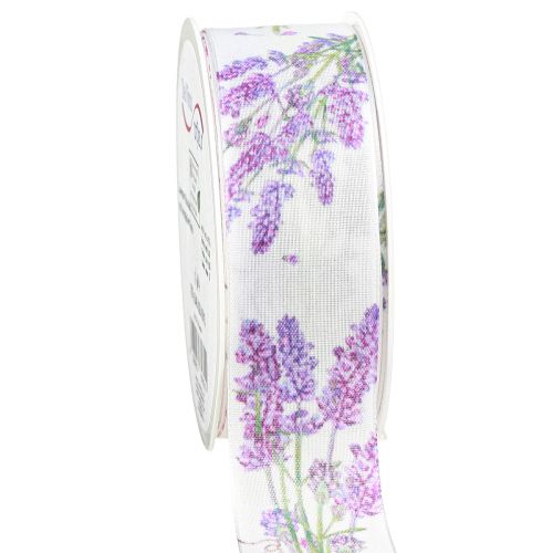 Article Ruban ruban de soie lavande avec bouquet de lavande 40mm 15m