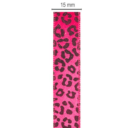 Ruban décoratif motif léopard rose 15mm x 18m polyester | Floristik24.fr