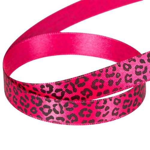 Ruban décoratif motif léopard rose 15mm x 18m polyester | Floristik24.fr