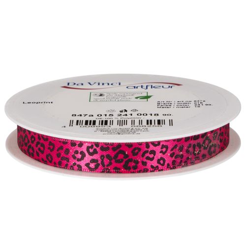Ruban décoratif motif léopard rose 15mm x 18m polyester | Floristik24.fr