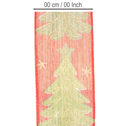 Ruban décoratif tissu sapins et étoiles 40mm 15m rouge, vert et doré | Floristik24.fr