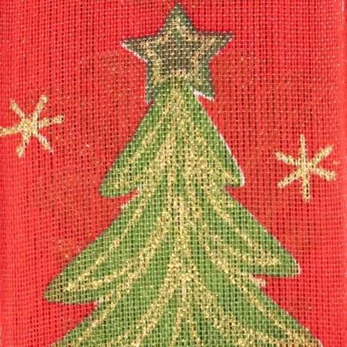Ruban décoratif tissu sapins et étoiles 40mm 15m rouge, vert et doré | Floristik24.fr