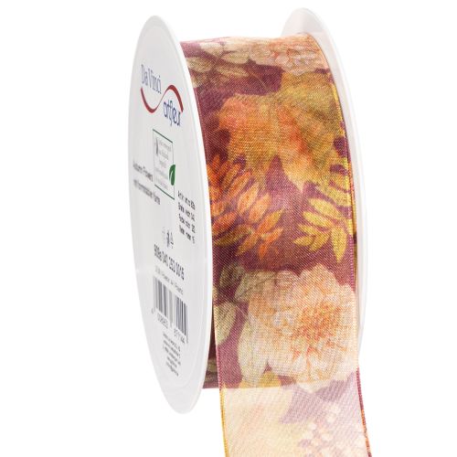 Ruban organza floral automnal 40 mm x 15 m – Tons violets, bruns et verts