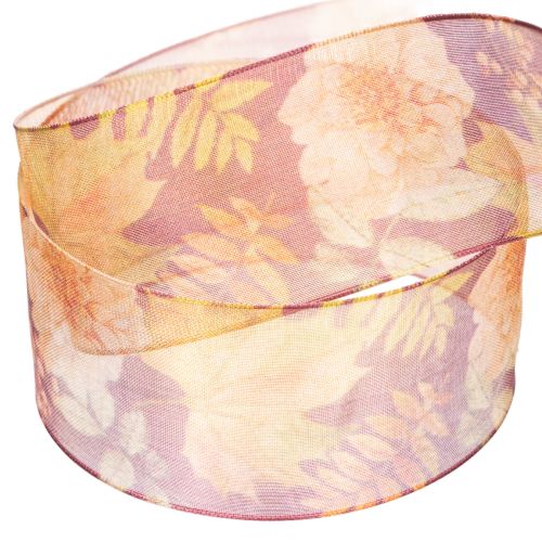 Ruban organza floral automnal 40 mm x 15 m – Tons violets, bruns et verts | Floristik24.fr