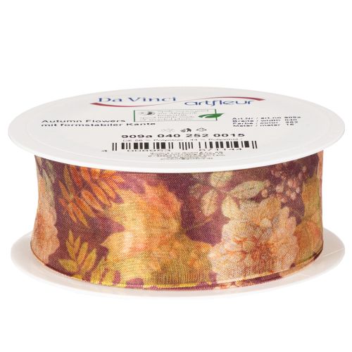 Ruban organza floral automnal 40 mm x 15 m – Tons violets, bruns et verts | Floristik24.fr