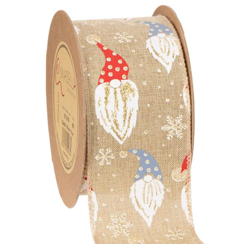 Ruban décoratif en polyester aspect jute motif lutins de Noël large 60mm long 10m acheter | Floristik24.fr