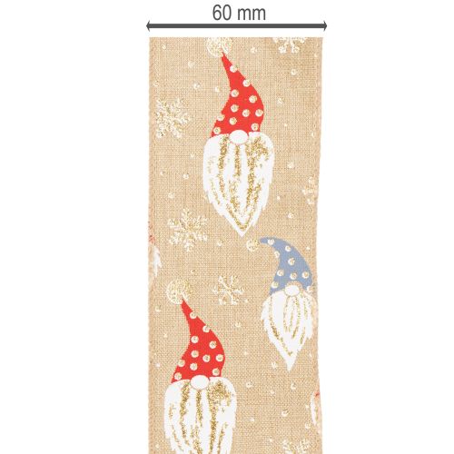 Ruban décoratif en polyester aspect jute motif lutins de Noël large 60mm long 10m | Floristik24.fr