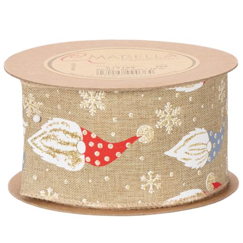 Ruban décoratif en polyester aspect jute motif lutins de Noël large 60mm long 10m | Floristik24.fr
