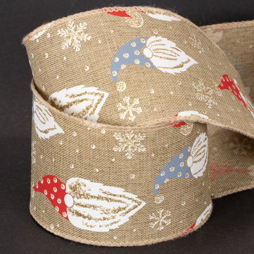Ruban décoratif en polyester aspect jute motif lutins de Noël large 60mm long 10m | Floristik24.fr