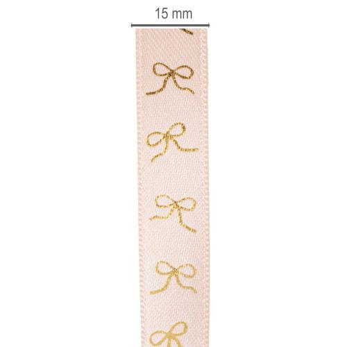 Ruban décoratif en polyester avec motifs dorés, 15 mm x 18 m, rose et or | Floristik24.fr
