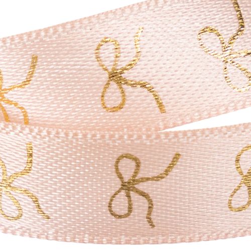 Ruban décoratif en polyester avec motifs dorés, 15 mm x 18 m, rose et or | Floristik24.fr