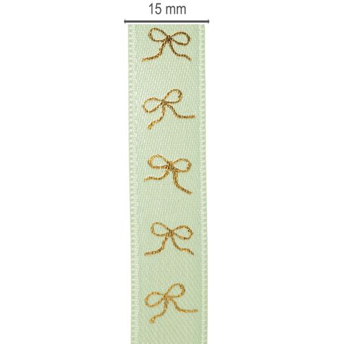 Ruban décoratif en polyester motif nœuds dorés 15mm x 18m, couleur vert menthe | Floristik24.fr