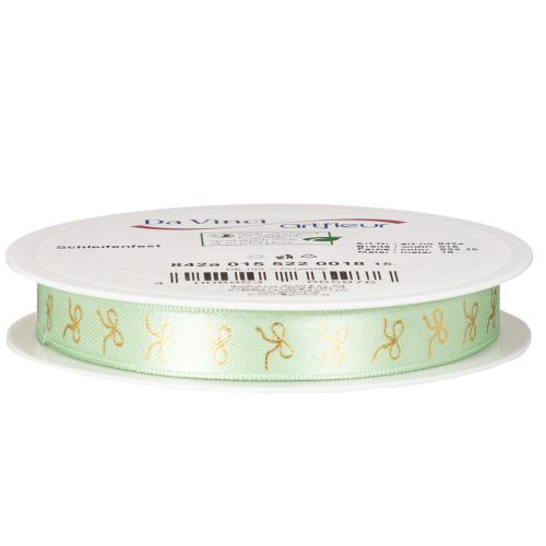 Ruban décoratif en polyester motif nœuds dorés 15mm x 18m, couleur vert menthe | Floristik24.fr