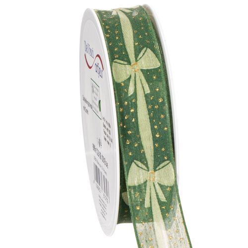 Ruban décoratif en tissu vert avec motif nœud, 25 mm x 18 m