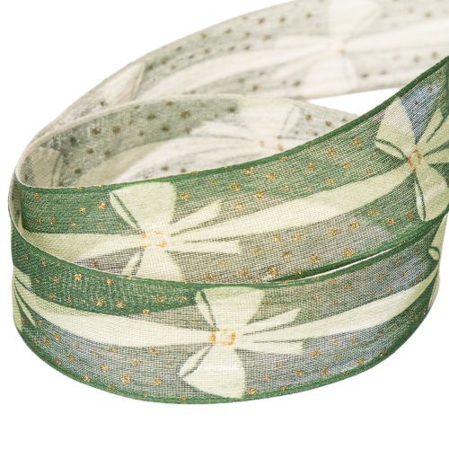 Ruban décoratif en tissu vert avec motif nœud, 25 mm x 18 m | Floristik24.fr