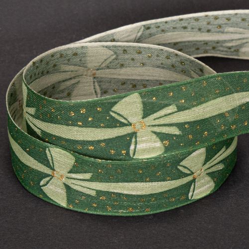 Ruban décoratif en tissu vert avec motif nœud, 25 mm x 18 m | Floristik24.fr