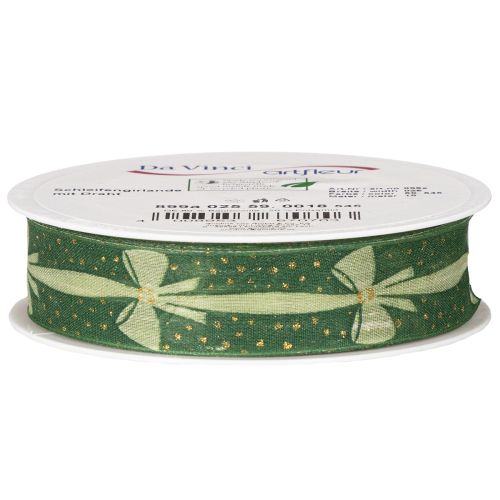 Ruban décoratif en tissu vert avec motif nœud, 25 mm x 18 m | Floristik24.fr