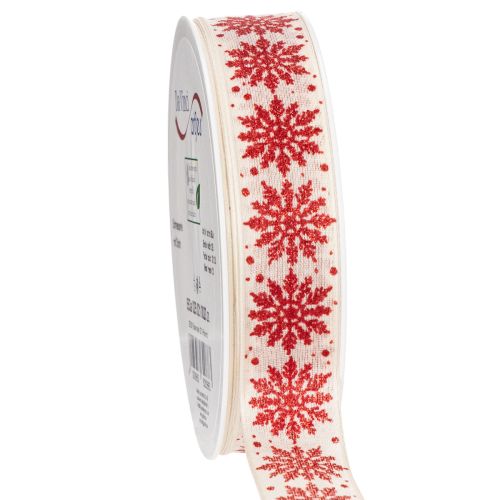 Ruban décoratif avec flocons de neige en coton, bordure métallique, blanc et rouge, 25 mm x 20 m, décoration et emballage cadeau