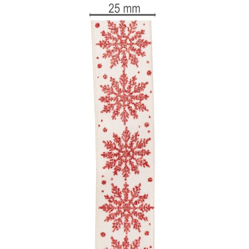 Ruban décoratif avec flocons de neige en coton, bordure métallique, blanc et rouge, 25 mm x 20 m, décoration et emballage cadeau | Floristik24.fr