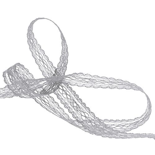 Floristik24 Ruban dentelle gris 16mm 20m