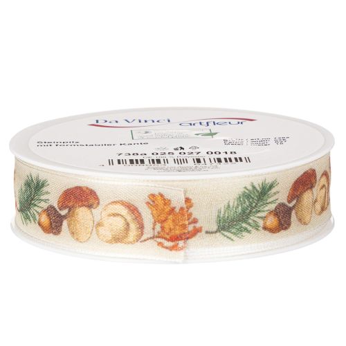 Ruban décoratif avec motif champignons et feuilles d'automne 25mm x 18m | Floristik24.fr