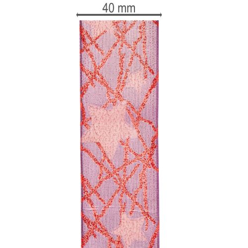 Ruban décoratif en organza avec étoiles scintillantes, 40 mm x 15 m, violet et rouge | Floristik24.fr