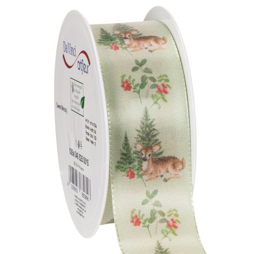 Ruban décoratif en satin motif cerf forêt et fleurs rouges 40mm x 15m acheter | Floristik24.fr
