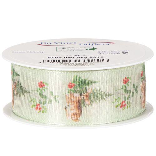 Ruban décoratif en satin motif cerf forêt et fleurs rouges 40mm x 15m | Floristik24.fr