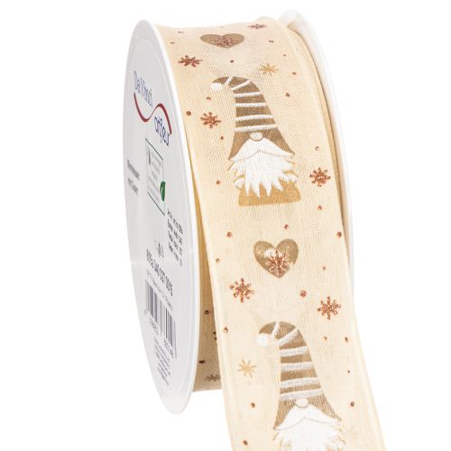 Ruban décoratif tissu beige motifs lutins et cœurs 40 mm x 15 m Noël intérieur