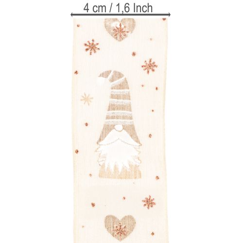 Ruban décoratif tissu beige motifs lutins et cœurs 40 mm x 15 m Noël intérieur | Floristik24.fr