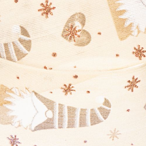 Ruban décoratif tissu beige motifs lutins et cœurs 40 mm x 15 m Noël intérieur | Floristik24.fr