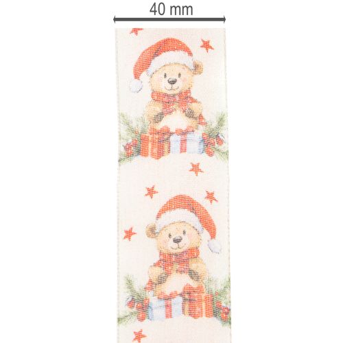Ruban cadeau en tissu motif ours de Noël 40mm x 15m | Floristik24.fr