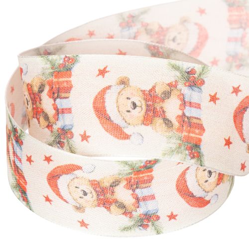 Ruban cadeau en tissu motif ours de Noël 40mm x 15m | Floristik24.fr