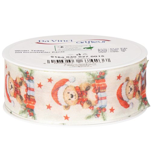 Ruban cadeau en tissu motif ours de Noël 40mm x 15m | Floristik24.fr