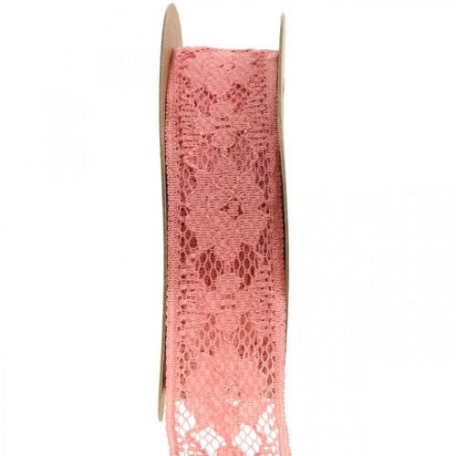 Floristik24 Ruban dentelle vieux rose, ruban décoratif, décoration vintage, ruban décoratif, décoration mariage W25mm L15m