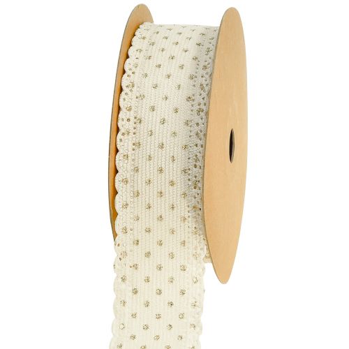 Ruban cadeau ruban crème pois et dentelle 38mm 10mm